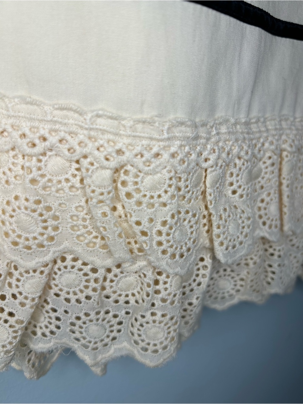J. Crew Cream Midi Cotton Skirt Lace Ruffle and Velvet Trim Details 2006 Size 2 - Picture 8 of 13